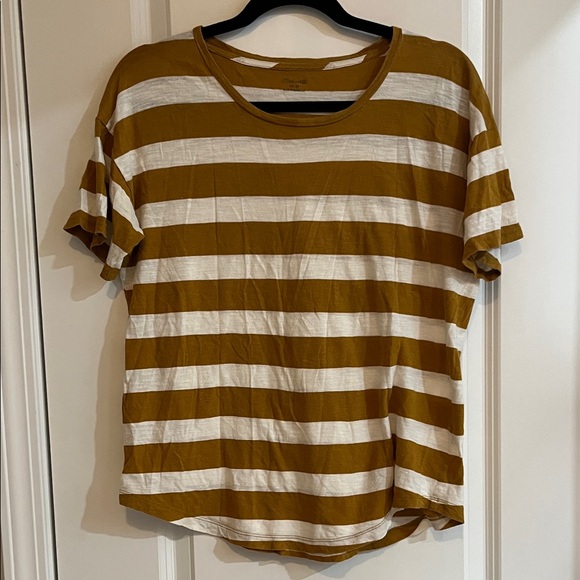 Madewell Tops - Madewell Striped Mustard and White Tee